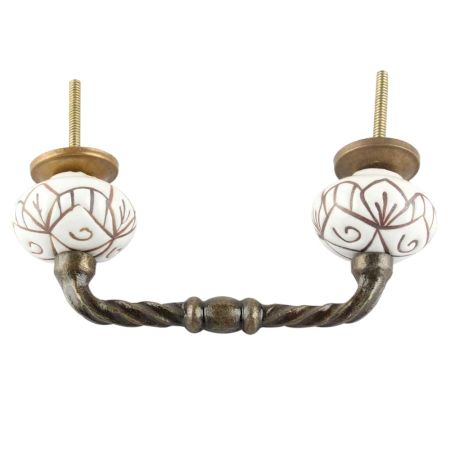 White Base Brown Etched Ceramic Cut Bridge Handle